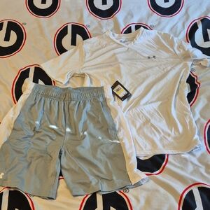 Under Armour Men's Athletic Shorts in Light Blue and White